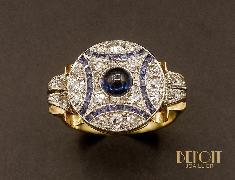 Bague Art Déco Saphir Cabochon - Image 2