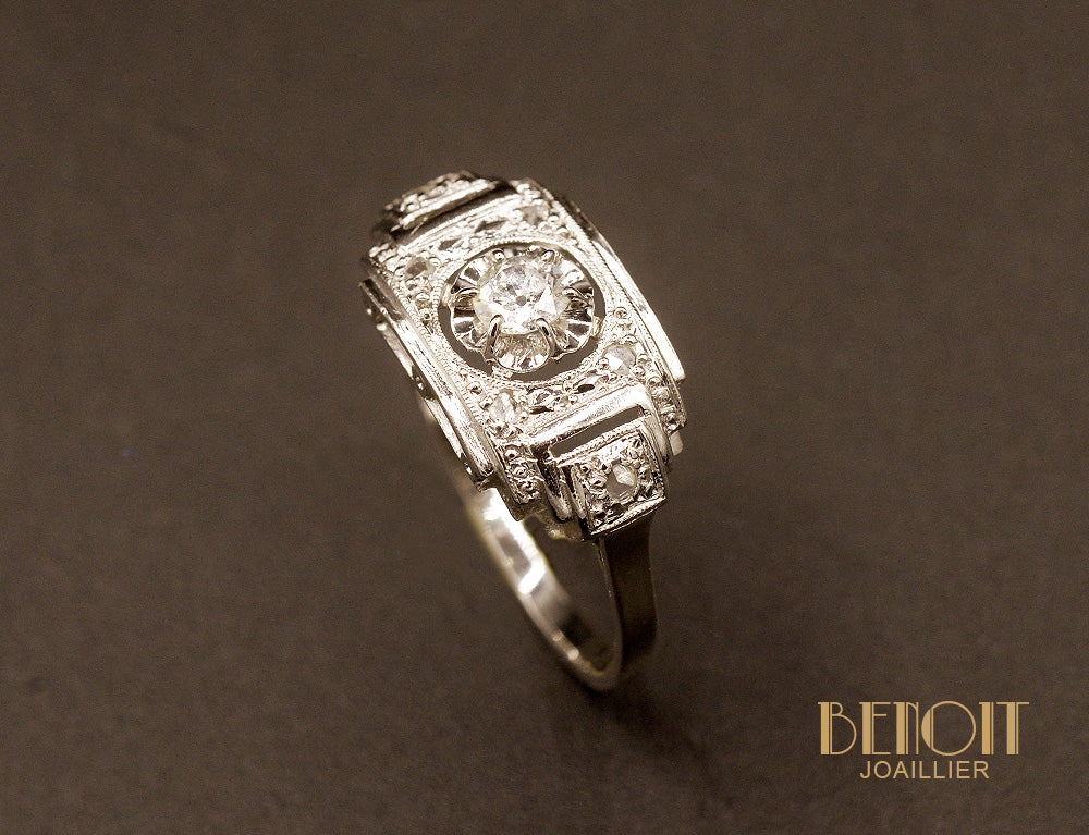 Bague Art Déco Or Blanc et Diamants - Image 3