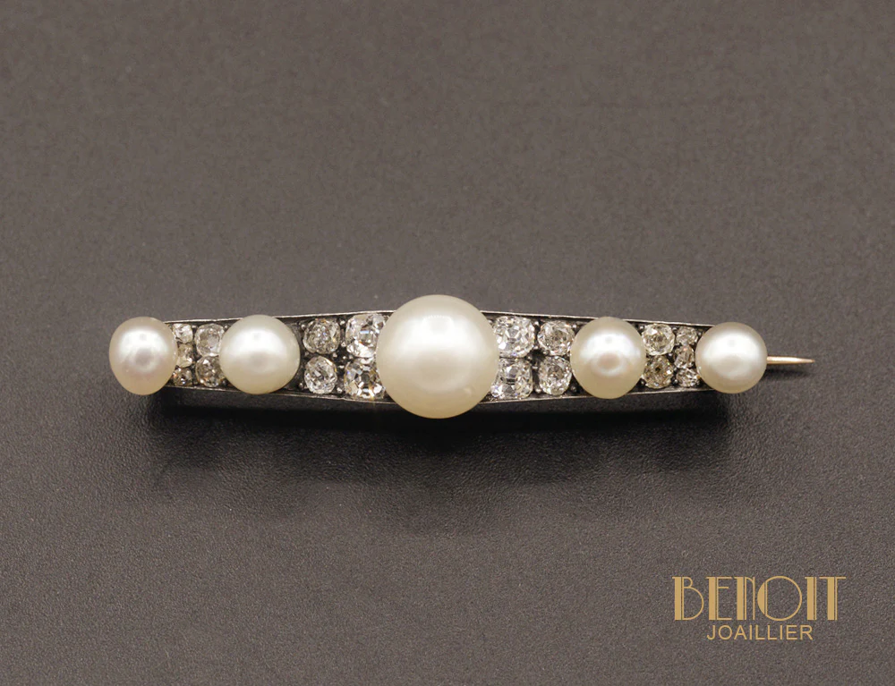 Broche Barrette Perles fines et Diamants
