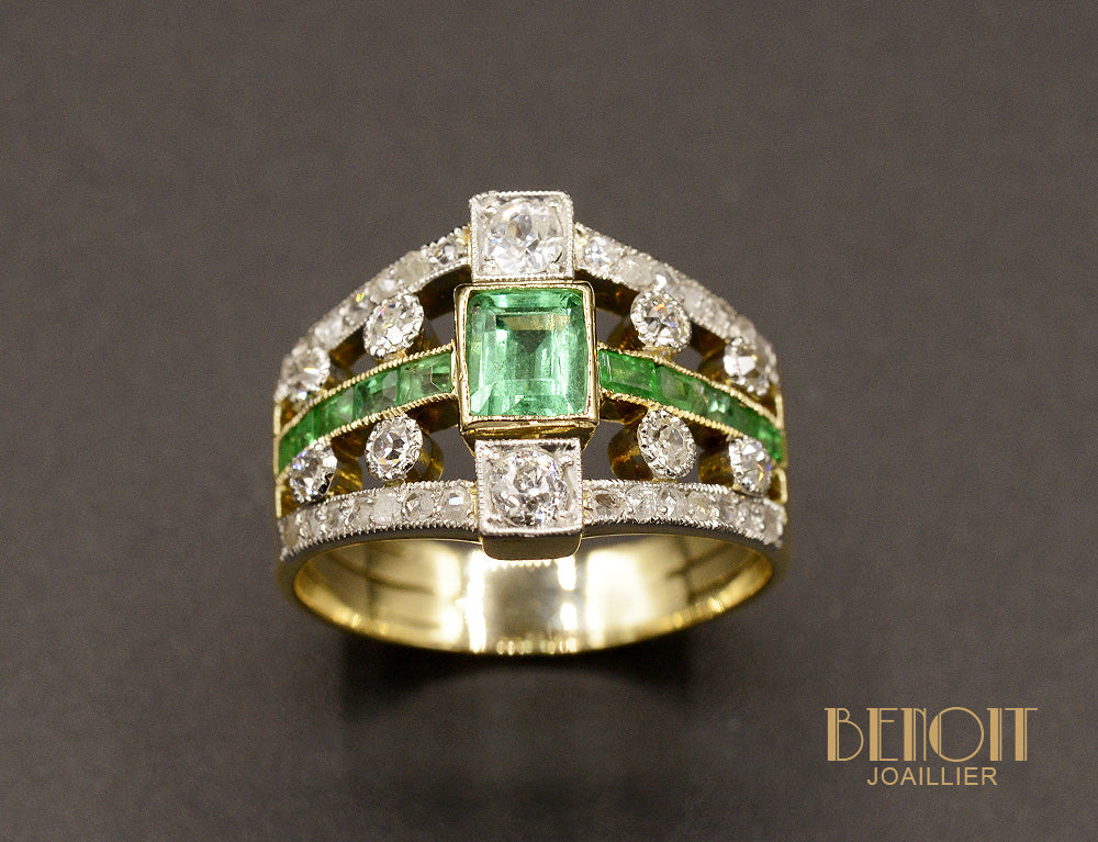 Bague Bandeau Émeraudes et Diamants - Image 2