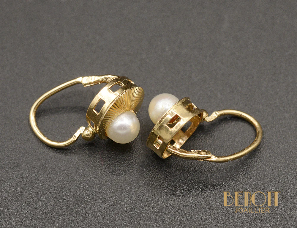 Paire de Boucles d'Oreilles Dormeuse Or Jaune et perle - Image 3