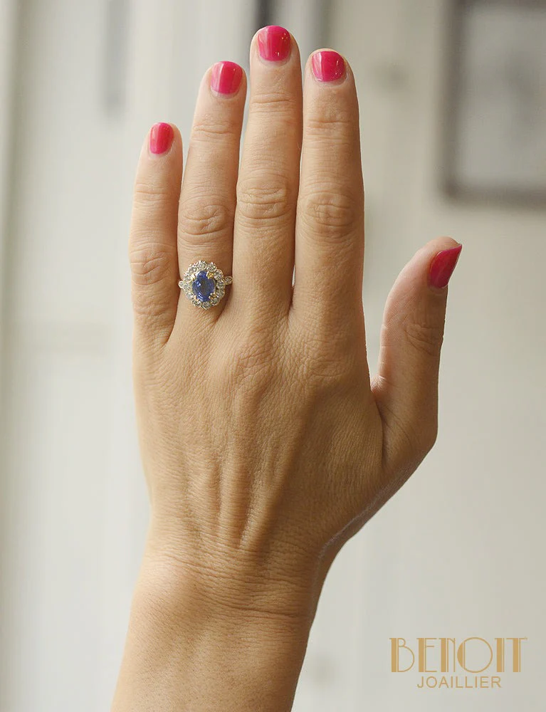Bague Pompadour Saphir Diamants or jaune - Image 5