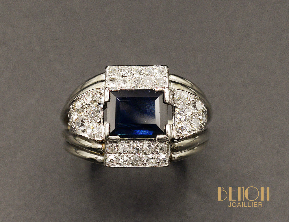 Bague Bandeau Saphir Platine 1950 - Image 2