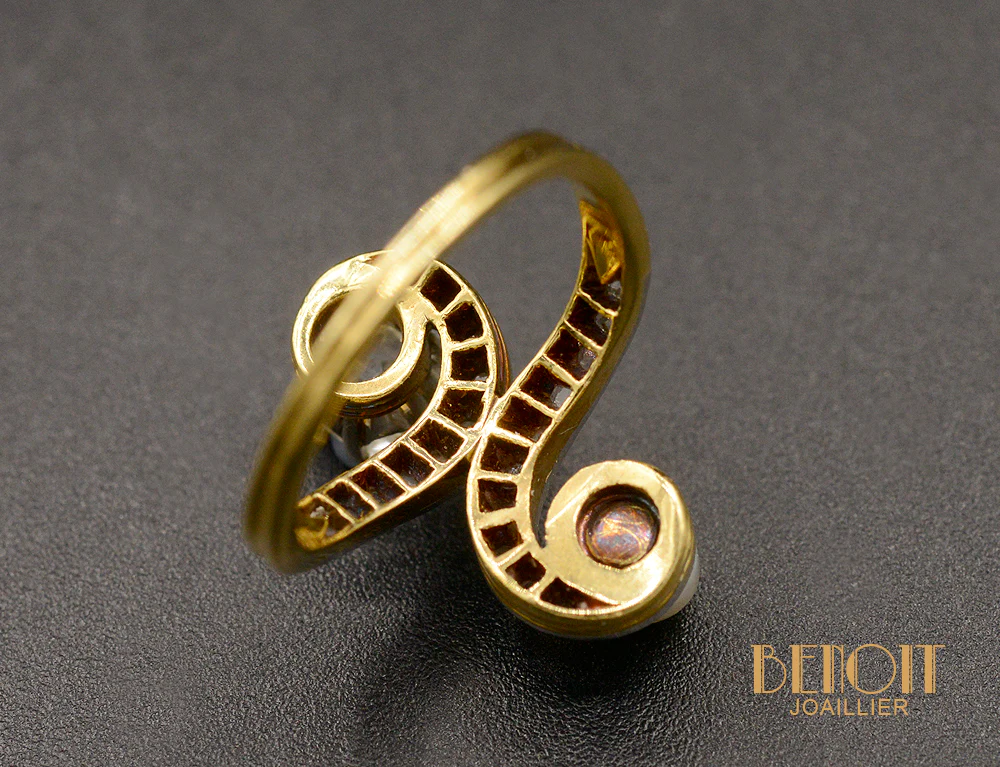 Bague Ancienne Toi et Moi Diamant et Perle Fine - Image 4