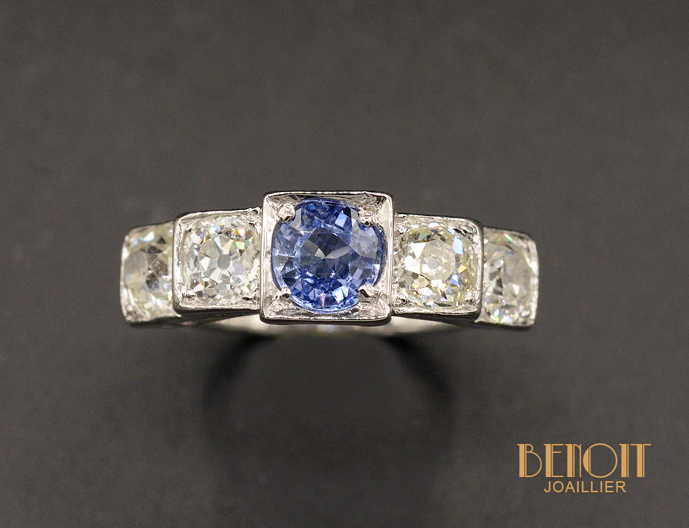 Bague Jarretière Saphir et Diamants - Image 2