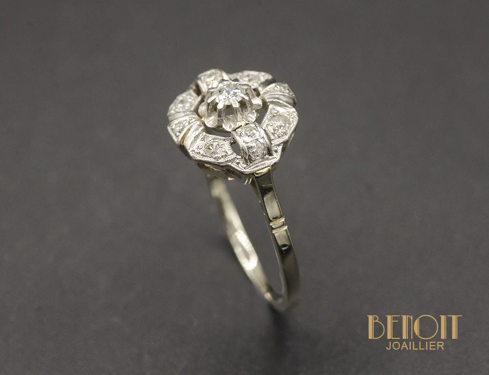 Bague Art Déco Or Blanc et Platine Diamant - Image 3