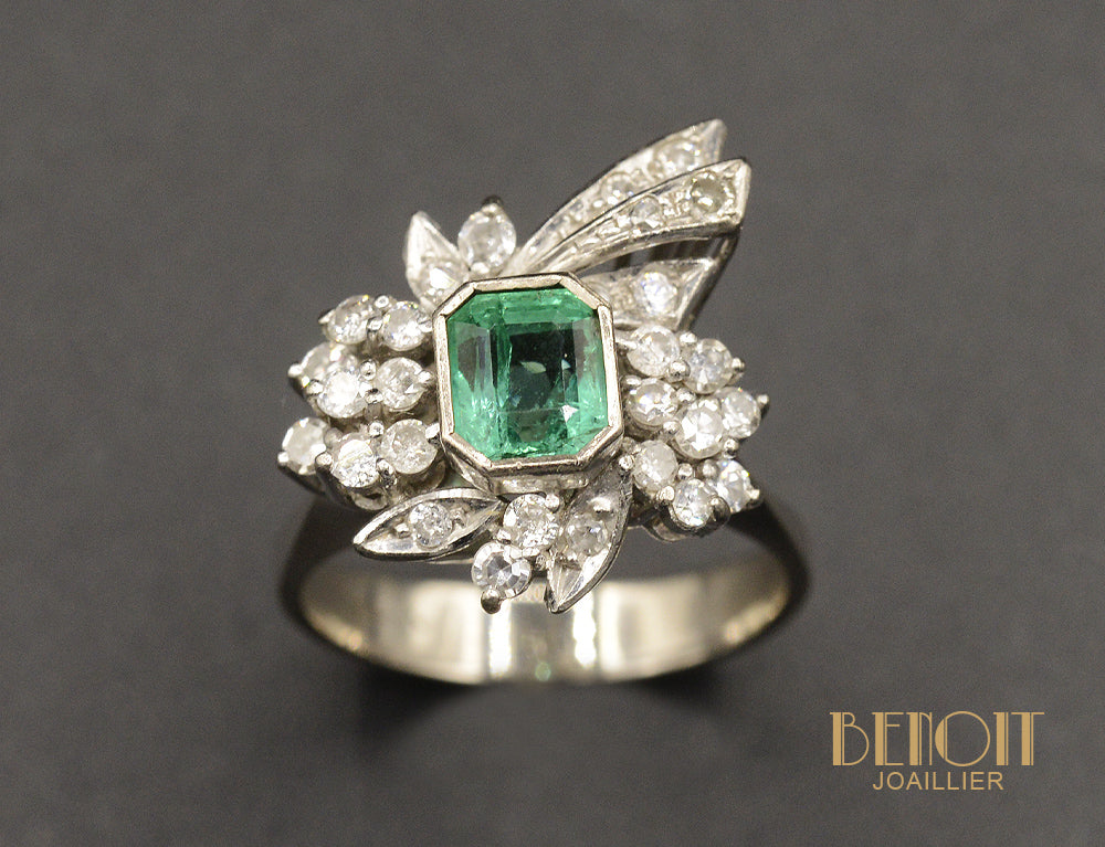 Bague Art Déco Emeraude Diamant - Image 2