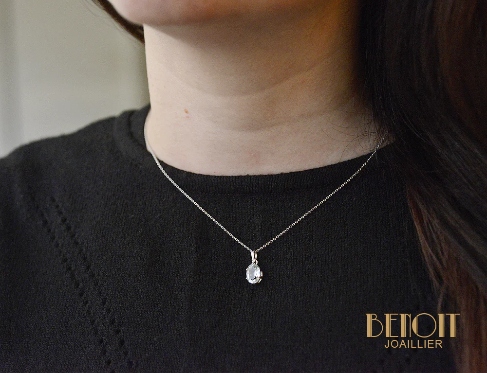 Pendentif Or Blanc et Aigue Marine - Image 3