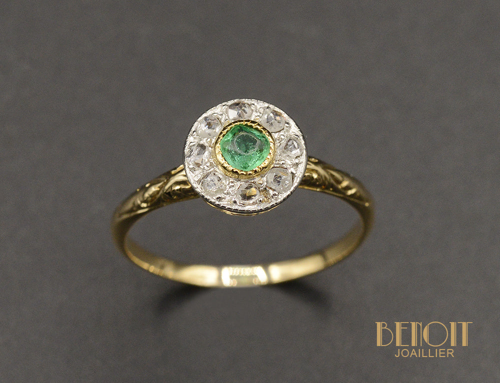 Bague Ronde Art Déco Émeraude Diamant - Image 2