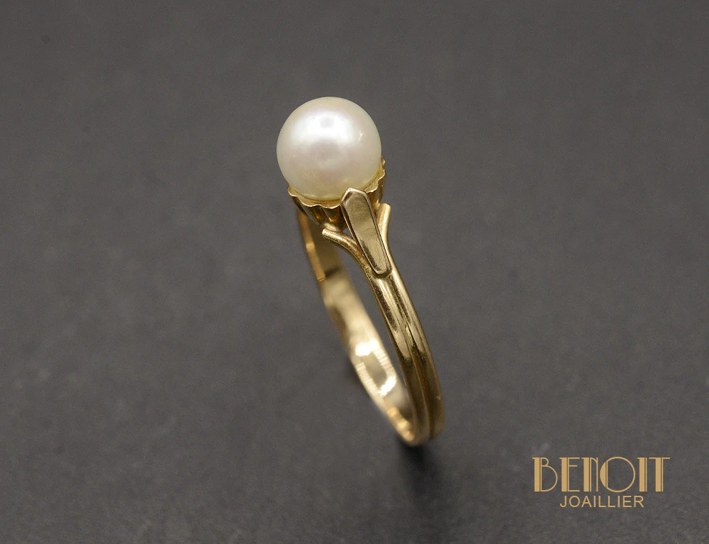 Bague Or Jaune et Perle - Image 3