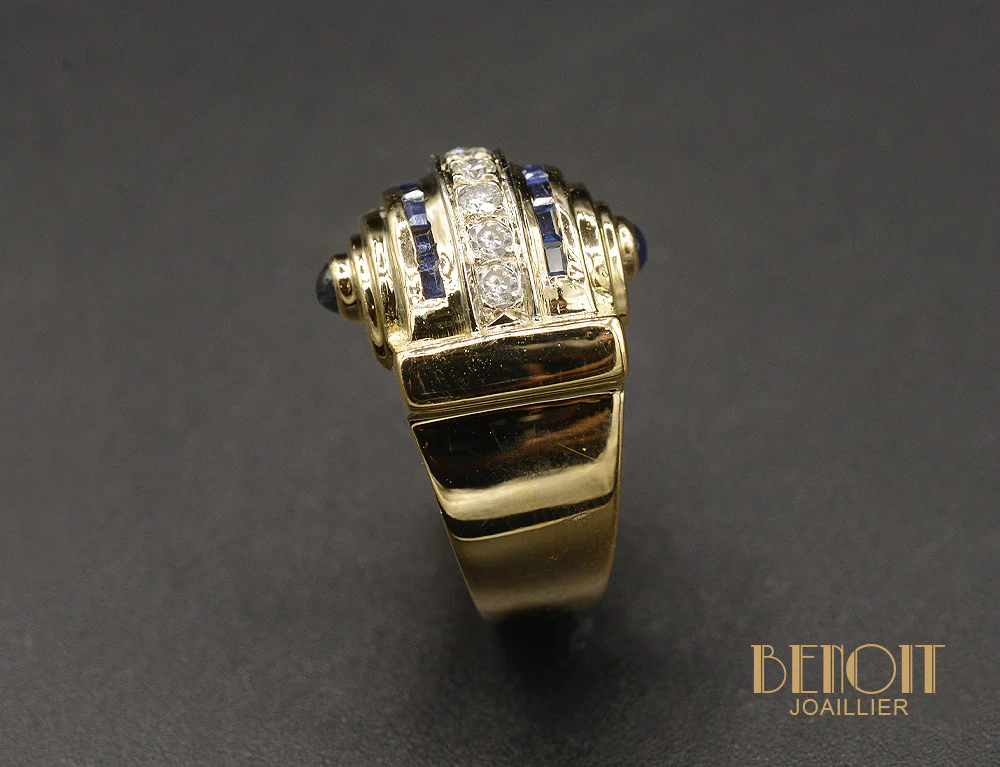 Bague Tank Diamants Saphirs Or Jaune - Image 3