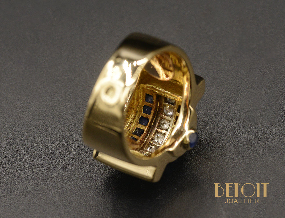 Bague Tank Diamants Saphirs Or Jaune - Image 4