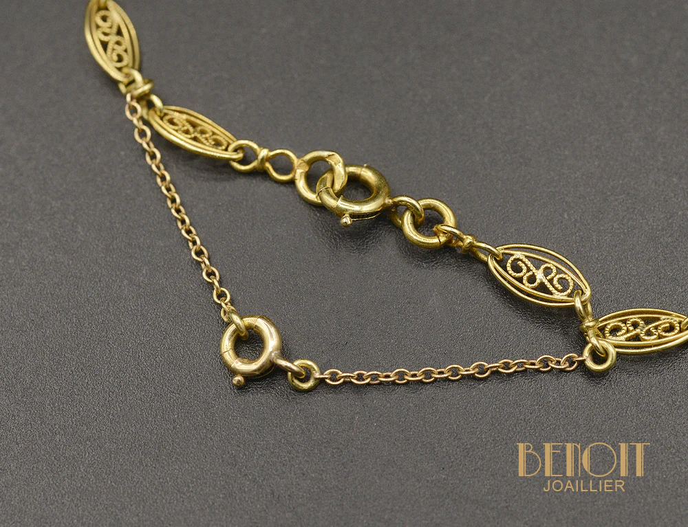 Collier "Draperie" Napoléon Or Jaune Motifs Roses - Image 5