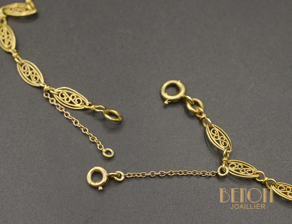 Collier "Draperie" Napoléon Or Jaune Motifs Roses - Image 6