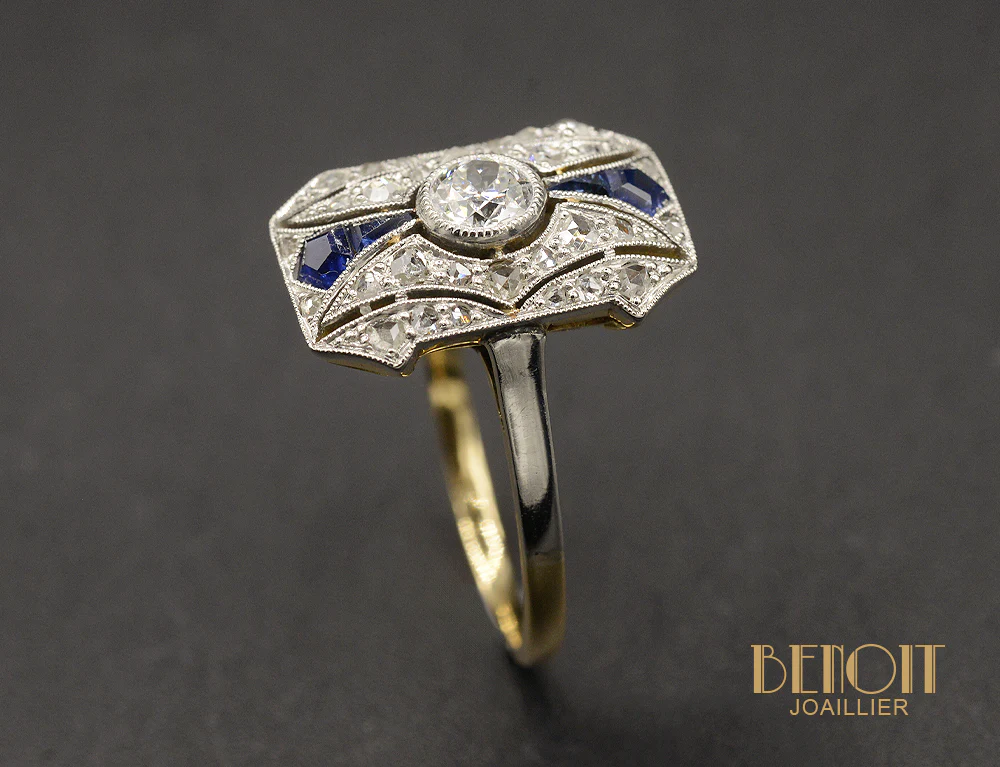 Bague Art Déco Diamants et Saphirs - Image 3