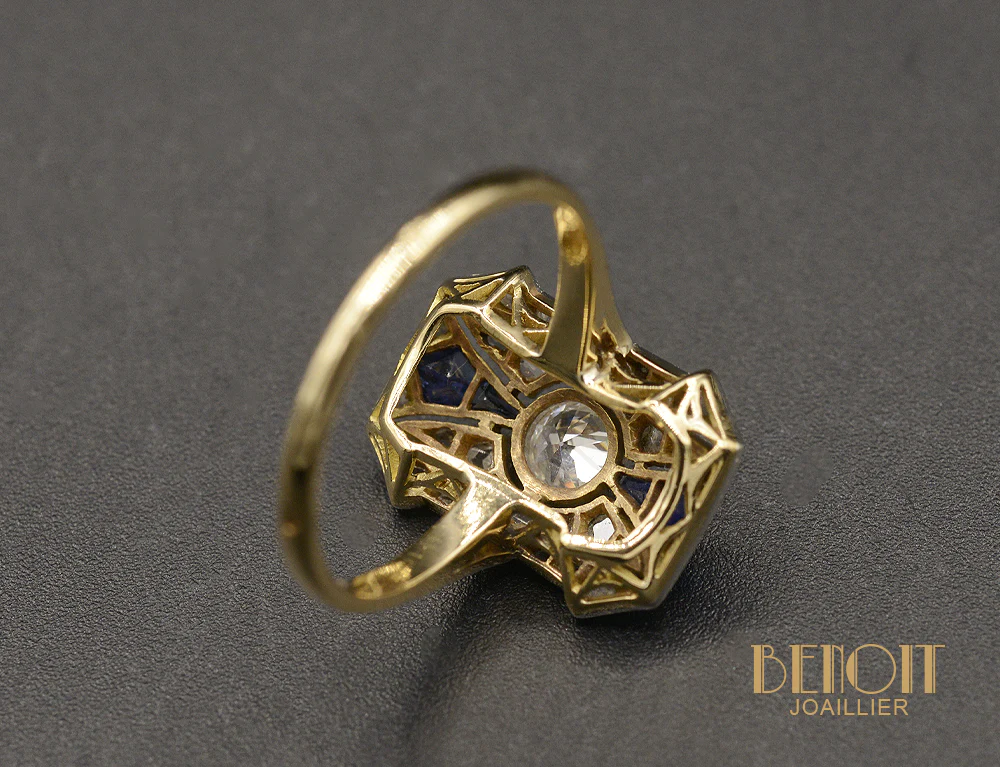 Bague Art Déco Diamants et Saphirs - Image 4