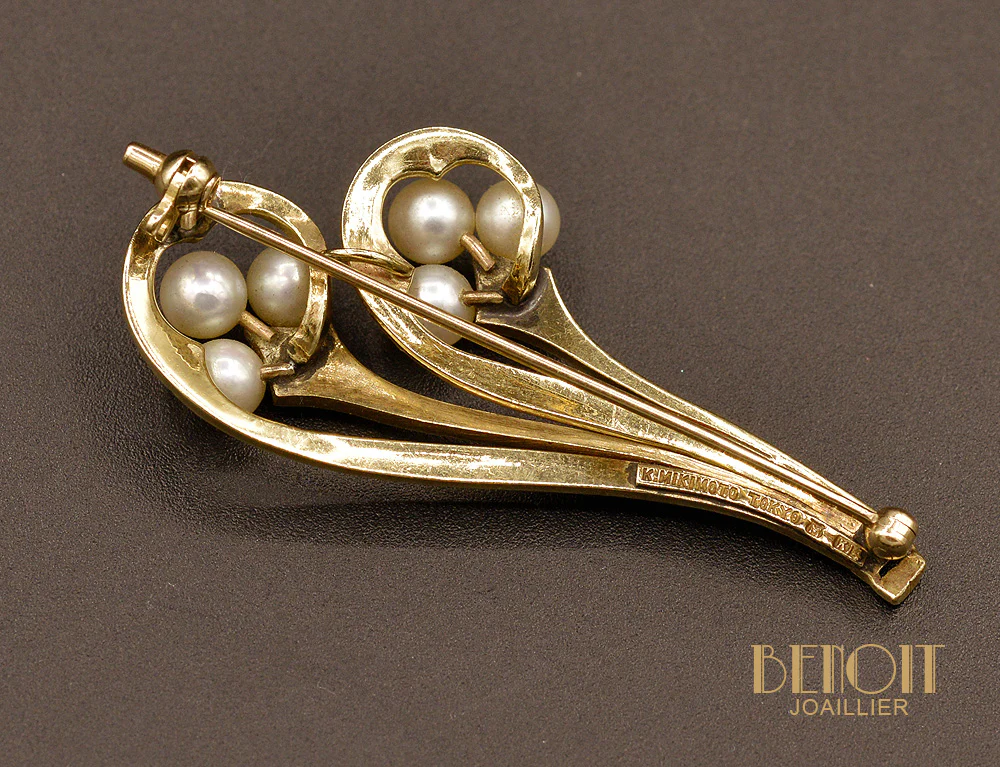 Broche MIKIMOTO en Or et Perles Blanches - Image 2