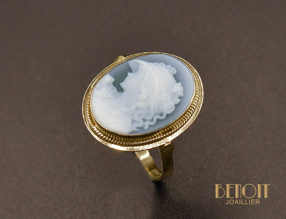 Bague Camée Agate Bleue - Image 3