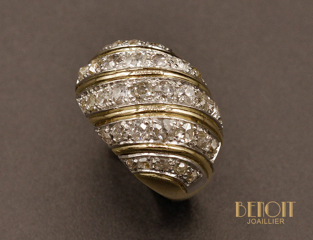 Bague Boule en Or Jaune et Diamants - Image 3