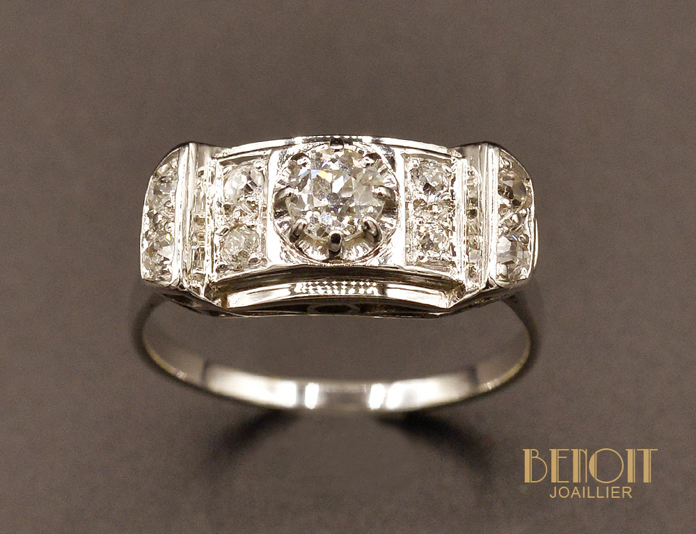 Bague Art Déco Diamants et Platine - Image 2