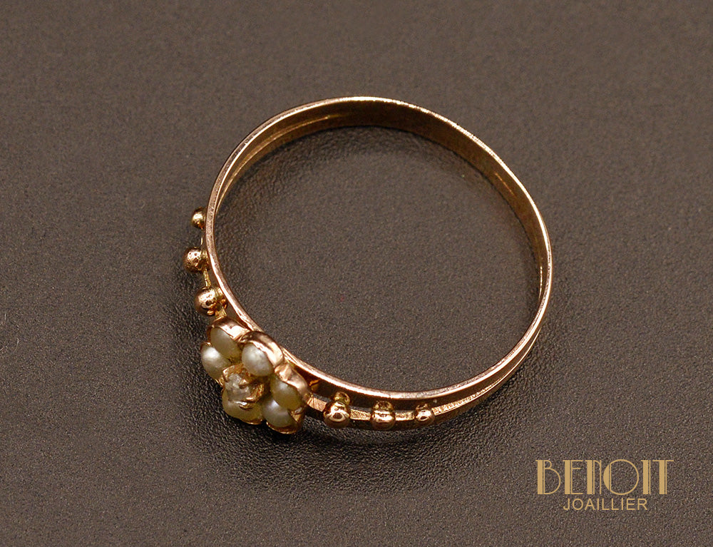 Bague Ancienne or Rose Perle Fine et Diamants - Image 4