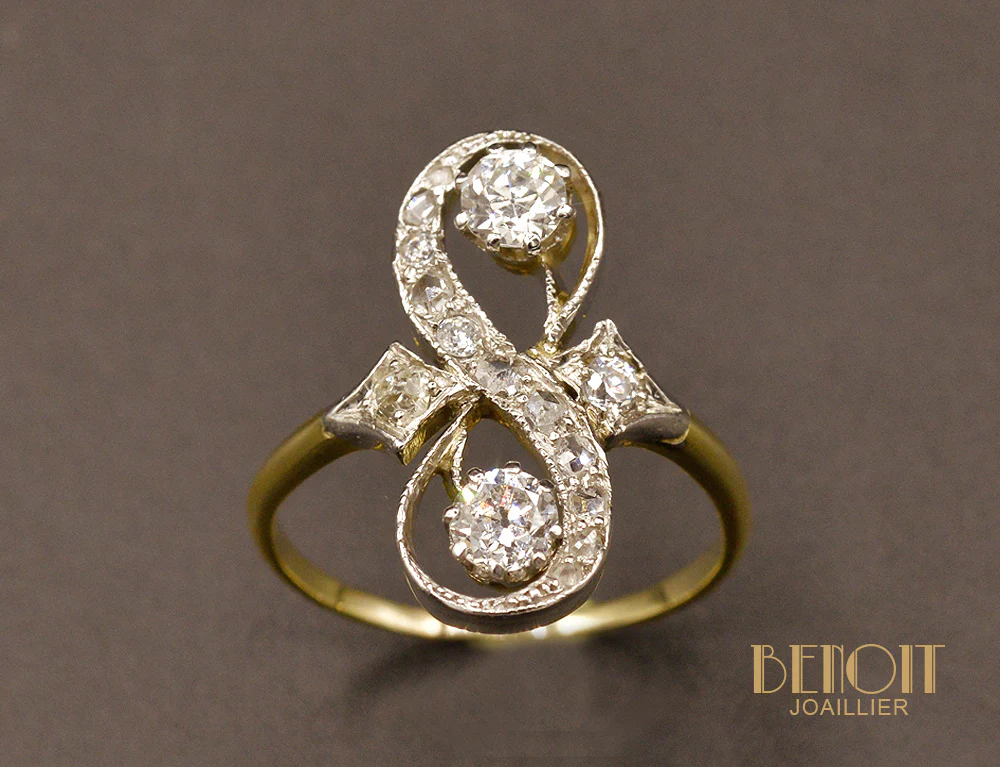 Bague Toi et moi diamants Art Déco - Image 2