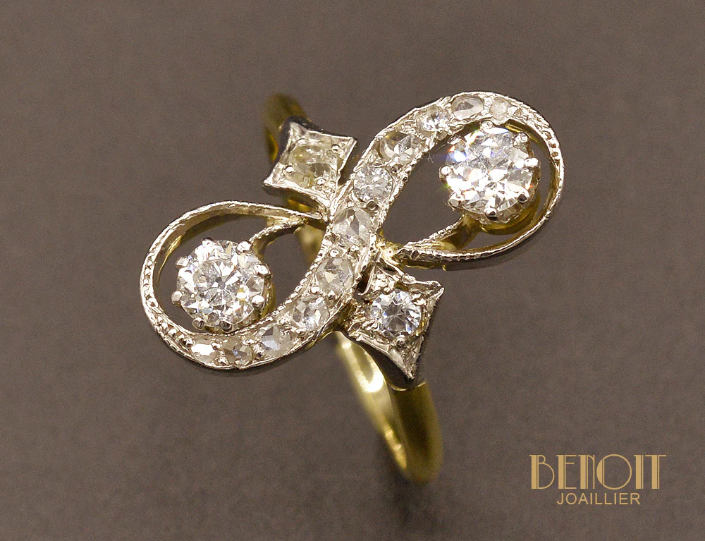 Bague Toi et moi diamants Art Déco - Image 3