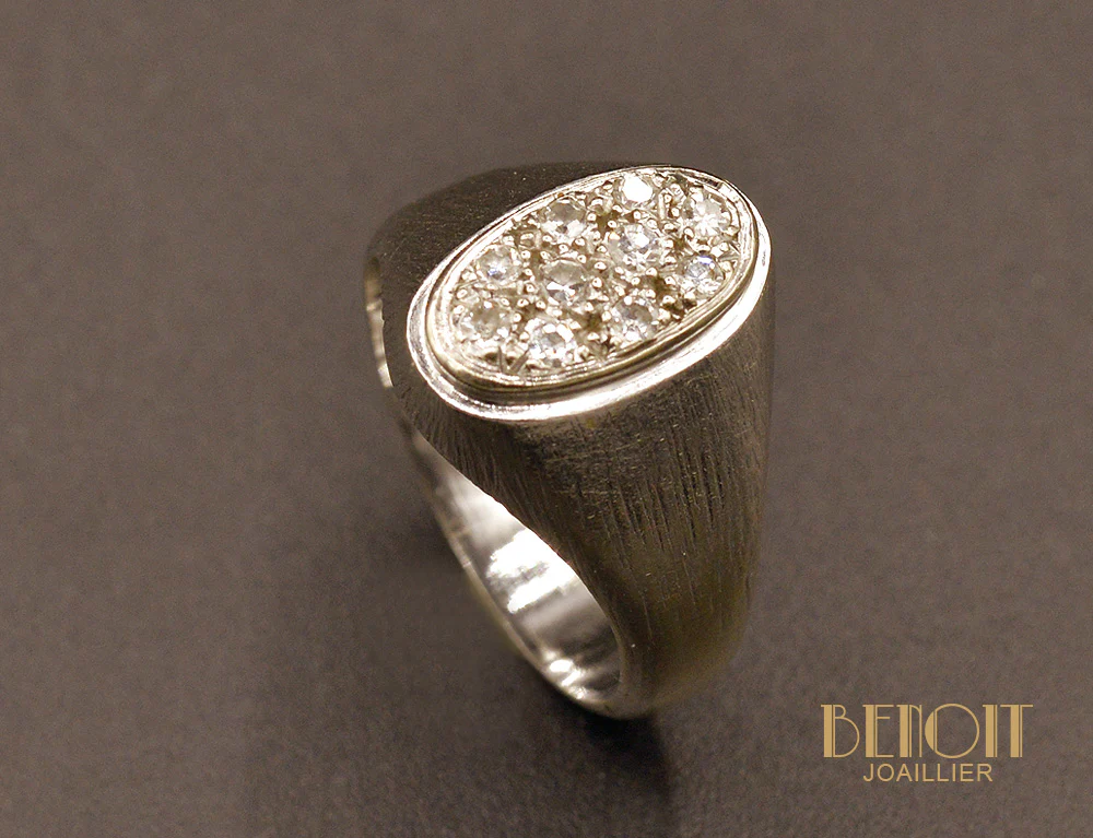 Chevalière Diamants et Or Blanc - Image 3