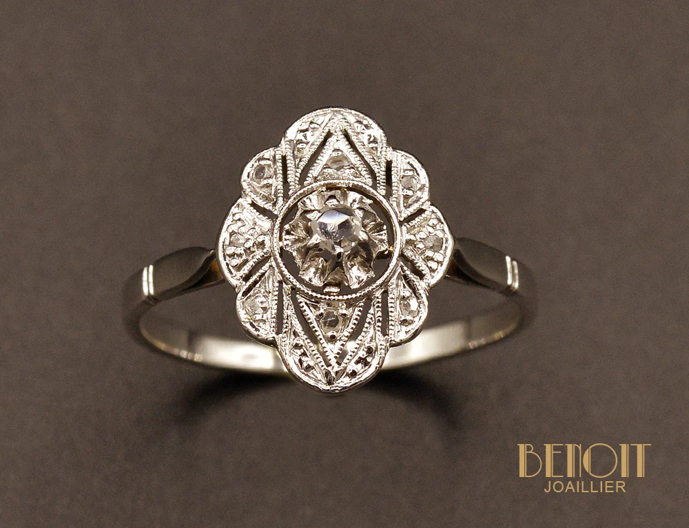 Bague Art Déco platine Diamants - Image 2