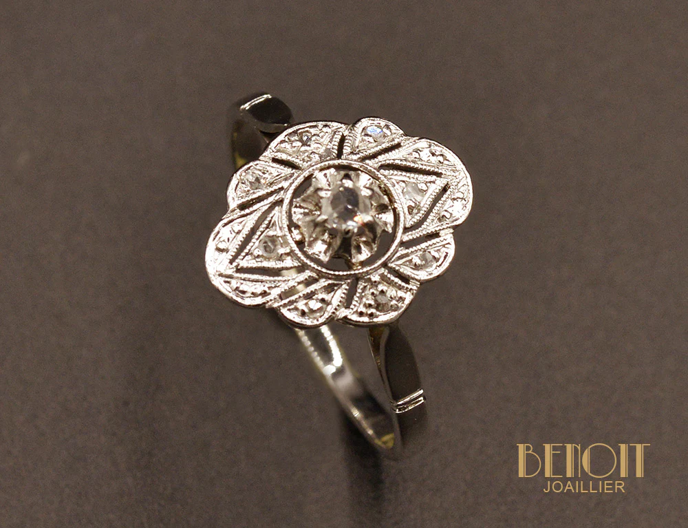 Bague Art Déco platine Diamants - Image 3