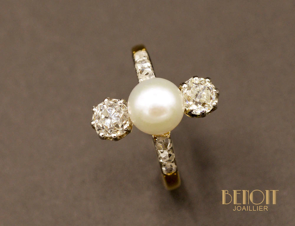 Bague Trilogie Perle Fine et Diamants - Image 3