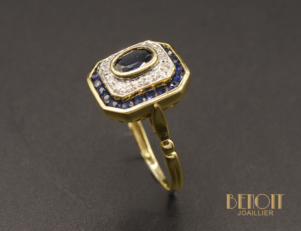 Bague Double entourage Saphirs et Diamants - Image 3