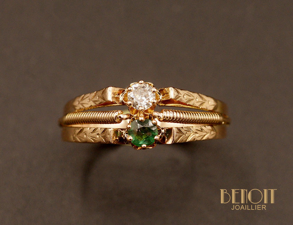 Toi et Moi Vintage Emeraude et Diamant - Image 2