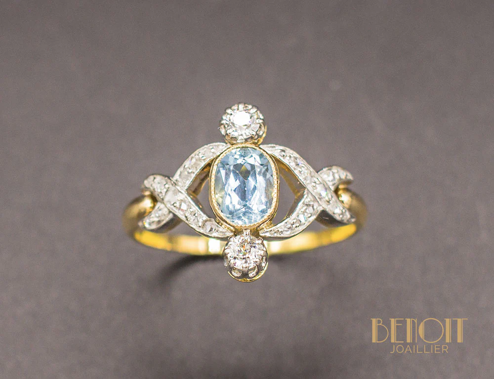 Bague 1900 Aigue Marine Diamants - Image 2
