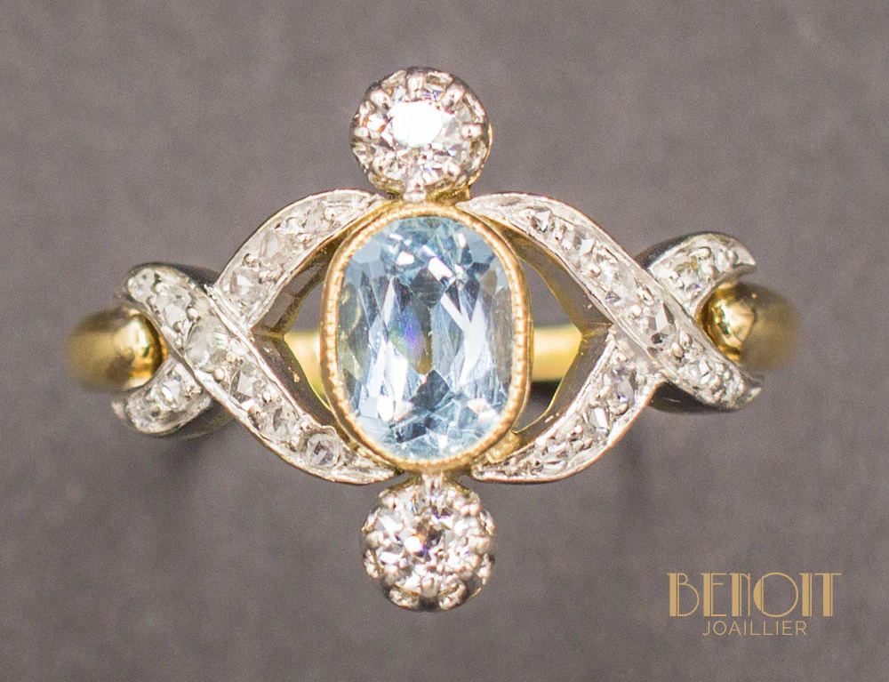 Bague 1900 Aigue Marine Diamants - Image 3