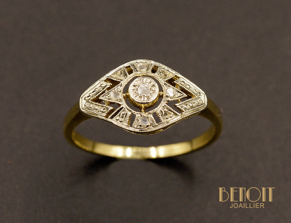 Bague 1920 en Or Blanc et Diamants