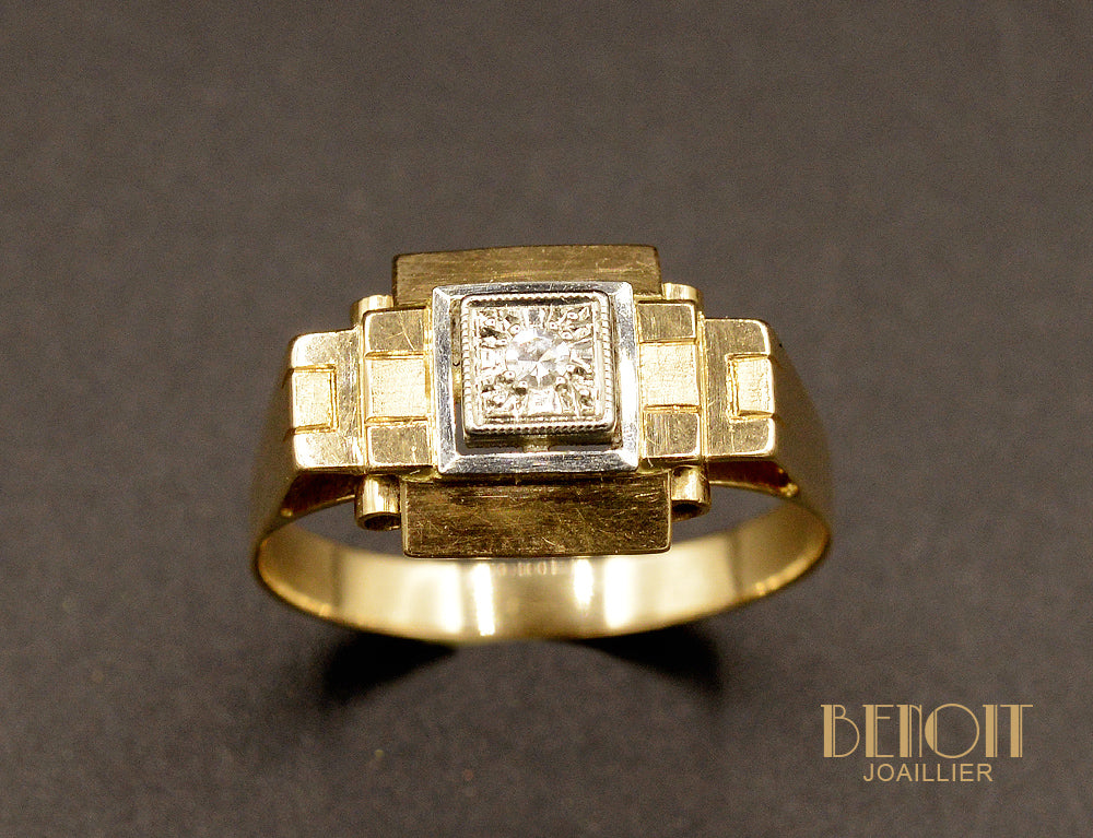 Bague Art Déco Diamant et Or rose - Image 2