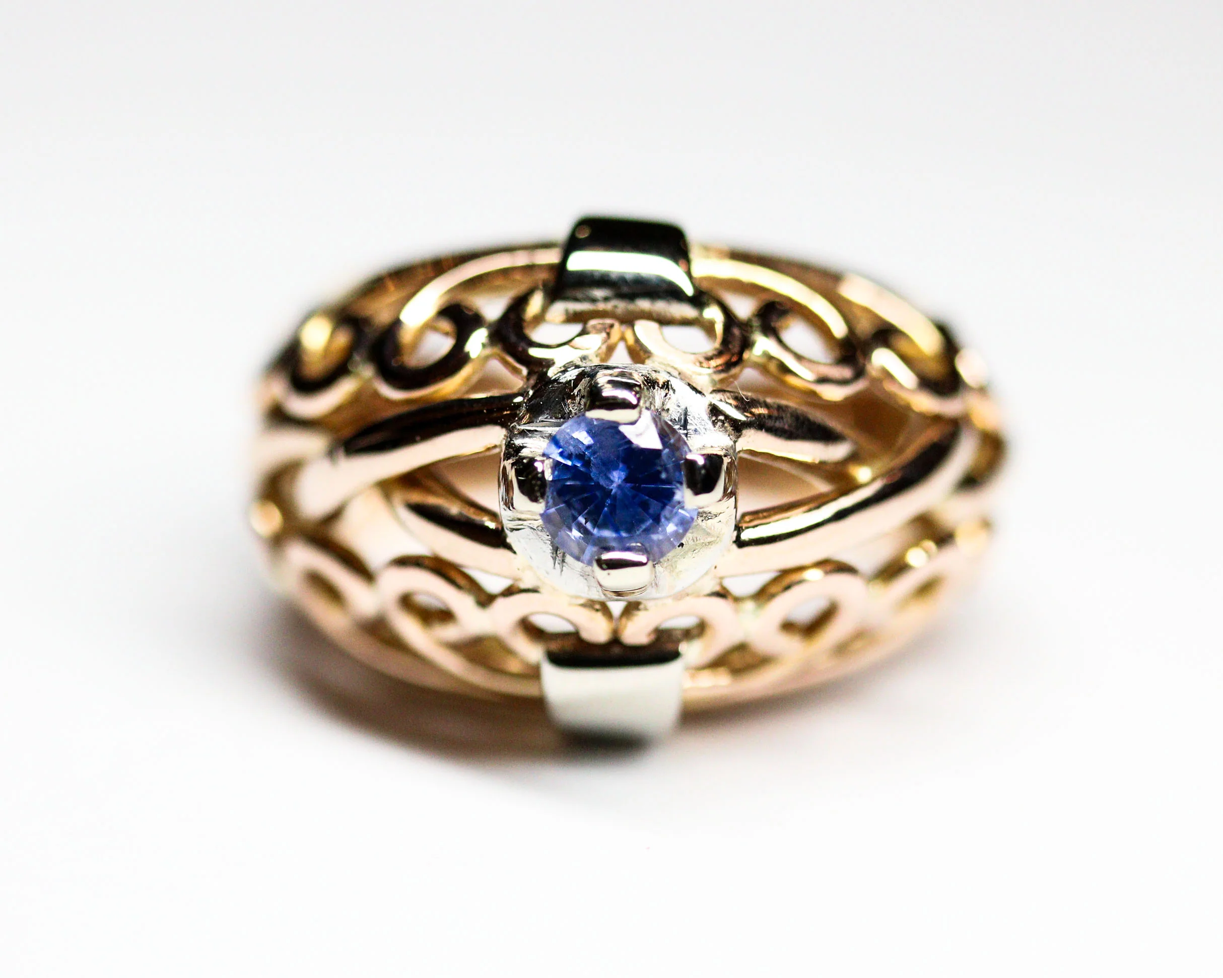 Bague 1950 Cocktail Or et Saphir - Image 8