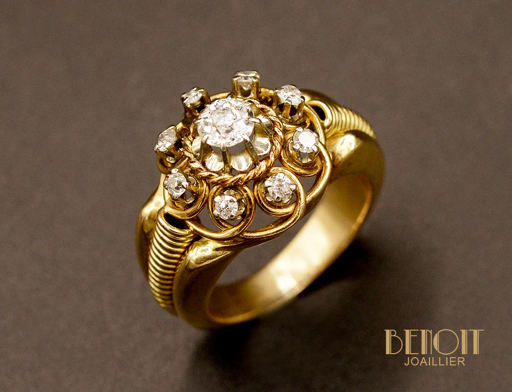 Bague 1950 Diamants et Or Jaune
