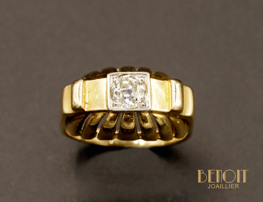 Bague 1950 en Or Jaune et Diamant - Image 2