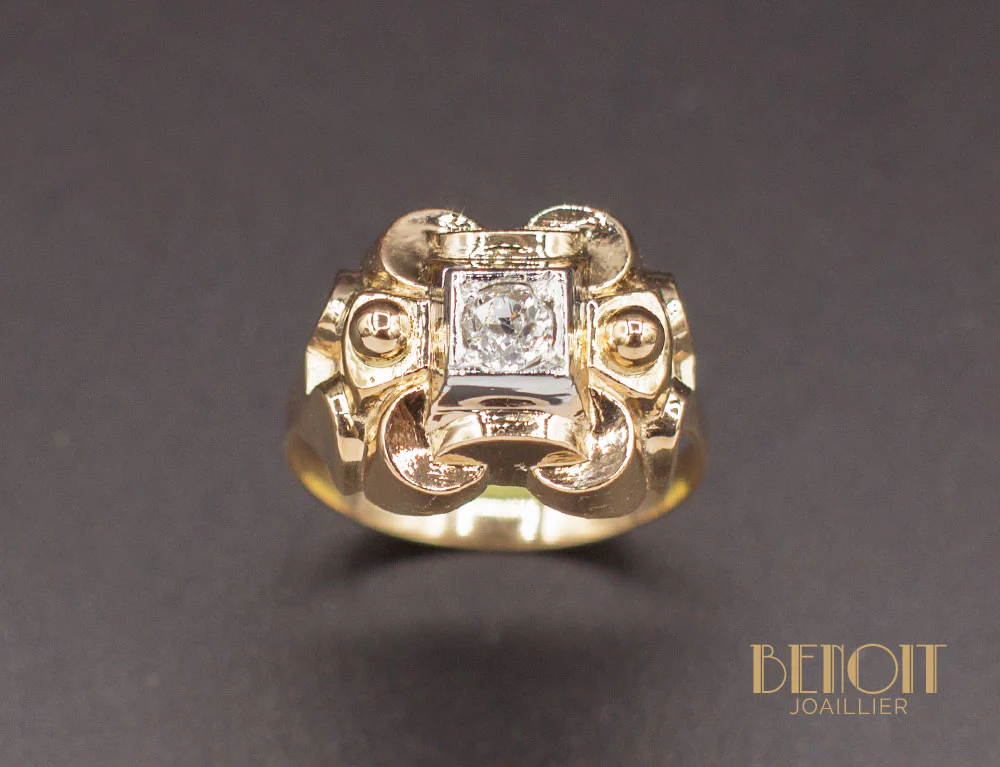 Bague 1950 Or Jaune Diamant - Image 2