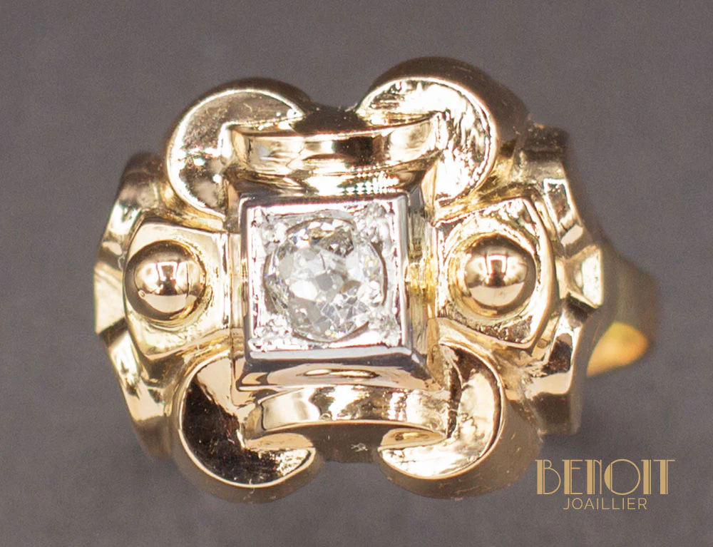 Bague 1950 Or Jaune Diamant - Image 3