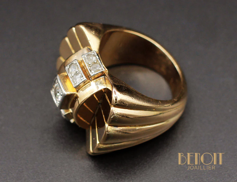 Bague 1950 Or Jaune Diamants - Image 6