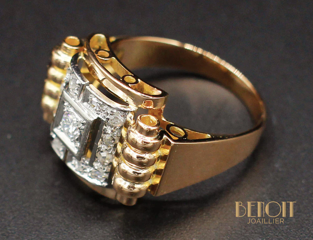Bague 1950 Or Jaune Diamants - Image 4