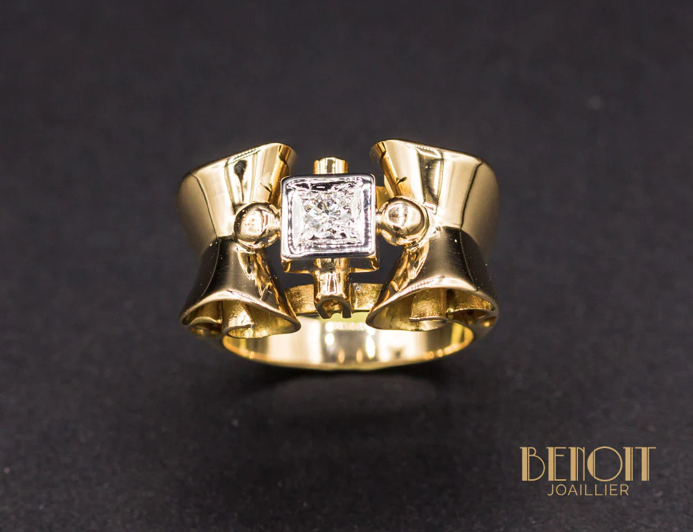 Bague 1950 Or Rose Diamant - Image 2