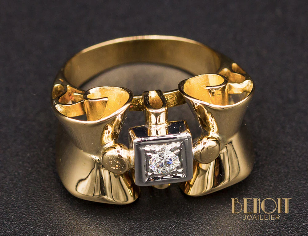 Bague 1950 Or Rose Diamant - Image 4