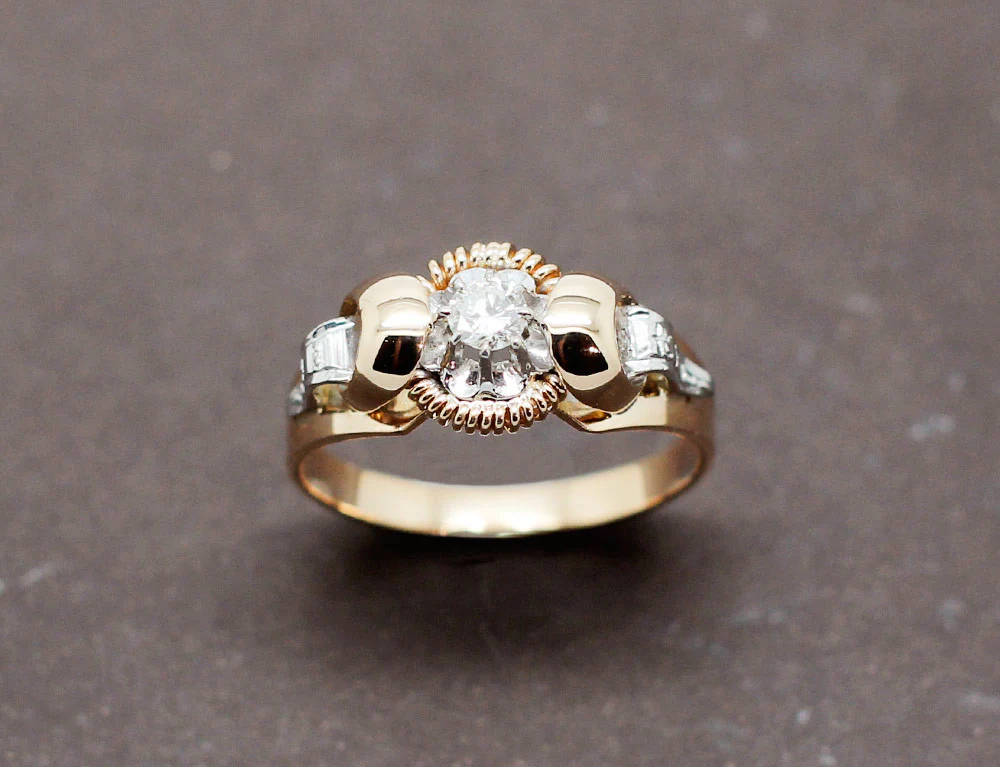 Bague 1950 Or Rose Diamant - Image 2