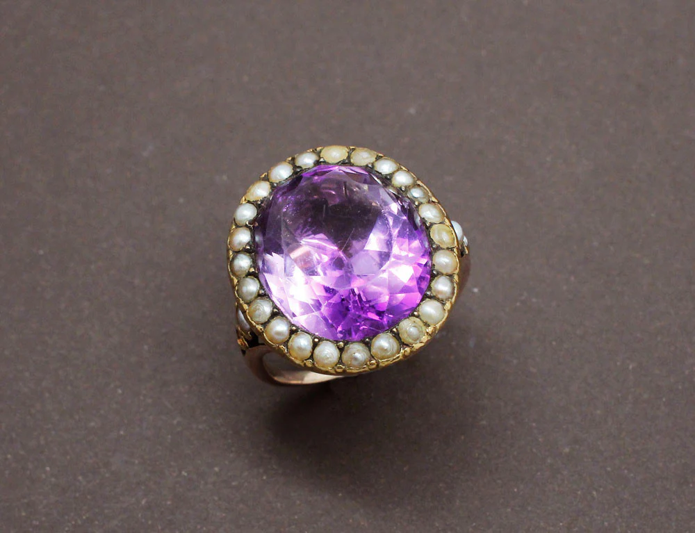 Bague 19e Améthyste et Perles Fines