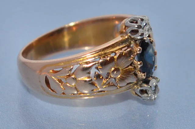 Bague 19ème or saphir et diamants - Image 2