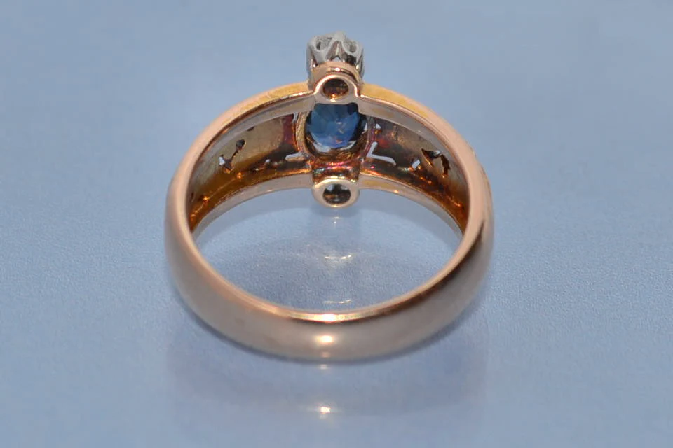 Bague 19ème or saphir et diamants - Image 4